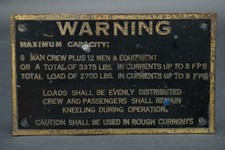 US Brass Plaque Antique 'Warning Maximum Capacity: 8 Man Crew...' Boat 1.98AIO picture