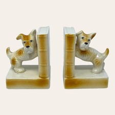 Vintage Ceramic Scotty Terrier Dog Bookends Porcelain Figurine Shelf Decor picture