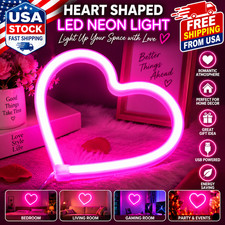 Pink Heart LED Neon Light Sign USB Battery Powered Wall Table Decor picture