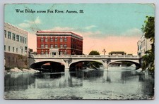 IL, Aurora, West Bridge, Fox River, Vintage Postcard picture