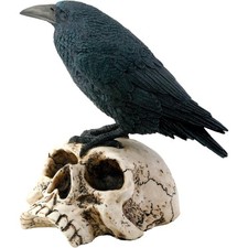 Ebros Gothic Raven Perching On Skull Statue 7.25