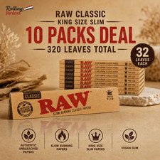 RAW Classic King Size Slim Rolling Papers 10 Packs 32 Leaves Authentic picture