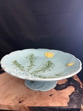 Antique G.S. Zell Baden Germany Majolica Dandelion Pedestal Cake Stand #722C1910 picture