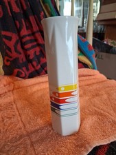 Vintage 1986 FTDA Rain Primary Colors Pinstripe Hexagon White Vase Pin Stripe 7