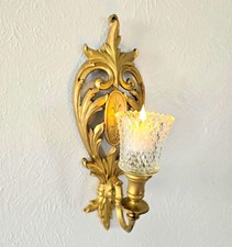 Syroco vintage 1962 Hollywood Regency gold-tone wall sconce w/ glass votive picture