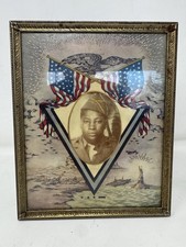 Vintage WWII Patriotic Military Soldier Portrait Eagle US Flags Liberty Framed picture
