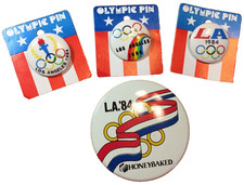 Honey Baked 1984 Set Of Four Olympics Pin Backs Los Angeles Olympics  Vtg picture