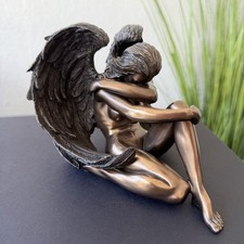 Sad Angel Figurine Statue Bronze Finish Polystone Statue Home Decor Gift Box picture