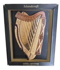 Islandcraft Harp Handcrafted Celtic Carvings Wood Wall Art Musical New In Box picture