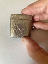 Antique Victorian Silver Plate Vesta Case Match Safe, fob 1 3/4
