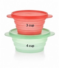 Tupperware FlatOut Collapsible Bowl Set 3 Cup & 4 Cup Red Green NEW picture