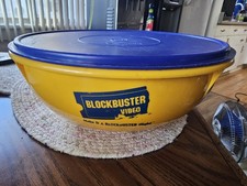 VTG 90s Blockbuster Video Tupperware Yellow Popcorn Bowl With Lid BIG 12 Inch  picture