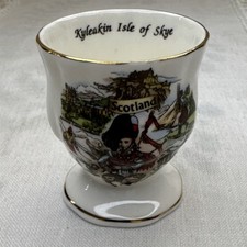 Scotland Kyleakin Isle of Skye Ceramic Egg Cup Pedestal White Scenic Gold picture