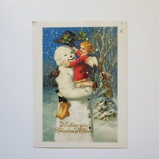 1910 Snowman Young Angel Girl Christmas Postcard International Art Publ Co *Bend picture