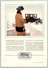 Vintage 1924, Woman, Winter, Fordor Sedan Auto, Automobile, Car 20's Print Ad picture