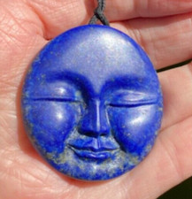PREM OMNI CAEON ANCIENT COBALT GOLD AFGHAN LAPIS LAZULI MOONFACE BUDDHA PENDANT picture
