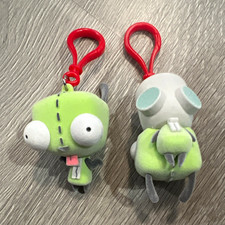 Invader Zim GIR 2pc Green Clip-On Plastic Keychain Set w/ Red Clips picture