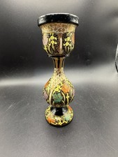 Vintage Kashmir Hand Painted Papier Mache Candlestick Holder 7.5 Inch Floral picture