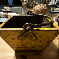 Antique Chinese Rice Measuring Wooden Basket w/ Iron Handle  Set of 2 picture