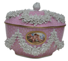 Antique Niderviller Early 19th Century French Pink Porcelain Box Flowers Cherubs picture