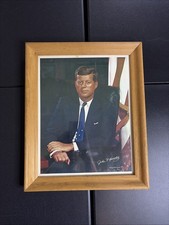 Vintage John F Kennedy JFK Framed Portrait Fabian Brown Frame Color Photo 11x14 picture