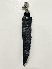 VINTAGE BLACK CROCODILE ALLIGATOR METAL WALLET CHAIN BELT LEATHER ACCESSORY picture