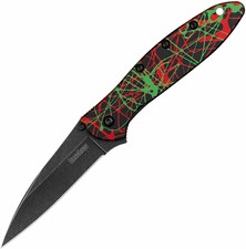 Kershaw Leek Assisted Opening Pocketknife Black Blade Red/Green Aluminum Clip picture