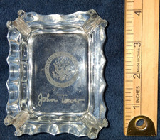 Vtg US Senate Senator John Tower Clear Glass Ashtray Texas Political Souvenir picture
