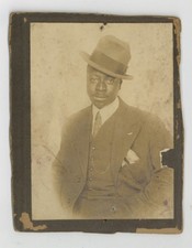 African American Man 1930 Dashing Black Male Suit Hat Vest Chain Tie Q9913 picture