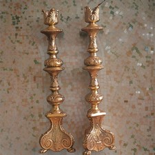 Vintage Pair of Beautiful Ornate  Brass Church Sanctuary Altar Candlesticks 23”  picture
