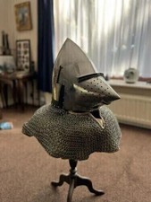 Silver Medieval Knight Pig Faced Bascinet Aventail Helmet Perfect Christmas Gift picture