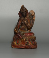 Tibet 1700s Old Antique Buddhist Painted Clay Tsa Tsa Buddha Statue Green Tara picture