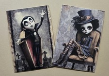 2 Whimsical Gothic Postcards Vampire & Steampunk Halloween Ephemera Art Journal  picture