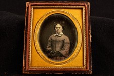 Daguerreotype Photo ⅙ Plate Woman in Fingerless Gloves Bird Design Half Case V30 picture