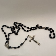 Vintage Sterling Silver Rosary Necklace Coco Bead Crucifix 28
