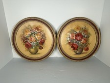 Vtg J Roelofs 3D Dimensional Floral Wall Plaques Pair Round Molded Flowers picture
