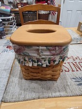Longaberger 1991 Handwoven Tissue Basket w/ Woodcrafts Lid, Protector, & Liner picture