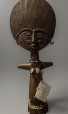 VTG African Akua’ba Fertility Doll Carved Wood Statue Ghana Ashanti Style 13.5” picture