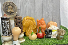 Vintage Wax Candle Collection Lot Retro Owl Cat Fruit Lightbulb Pillar Candles picture
