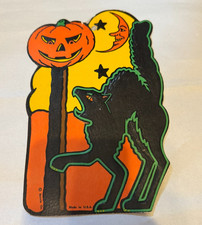 VINTAGE 1970’S BEISTLE HALLOWEEN EMBOSSED CUTOUT - BLACK CAT JOL DECORATION picture