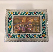 Vintage Indian Meenakari Silver Metal Storage Box  picture