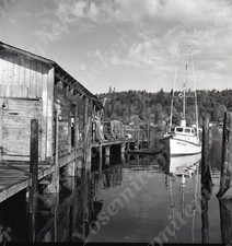 a22  Original Negative 1960's Gig Harbor Dock Harbor Nocturne boat 696a picture