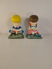 Joan Walsh Anglund 2 Bookends Figurines Boy & Girl reading Adorable VTG 70's picture