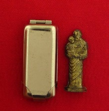 Vintage SAINT JOSEPH Pocket Shrine MINI STATUE & HOLDER Catholic Travel GERMANY picture