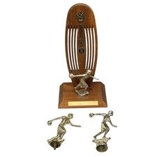 Vintage Marwin Trophy Co Wood Bowling Trophy High Series 11.75in Mid Century picture