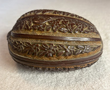 Vintage Chinese Ornate Coquilla Nut Carved Floral Lidded Wood Tobacco Box picture