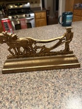Vintage Burns Farmer with Plow Greenlee Glasgow Brass picture