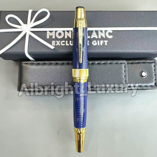 MONTBLANC Antoine de Saint-Exupéry Blue Gold Fountain Pen Engraved Luxury picture