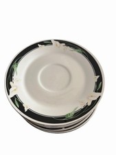 Majesty Collection Black Fantasy 8391 Saucers Set of 6 Floral Black Rim Plates picture