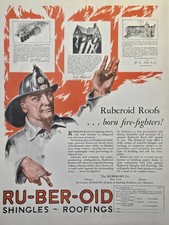 The Ruberoid Co Ru-Ber-Oid Shingles Roofings Fire Fighters Vintage Print Ad 1927 picture